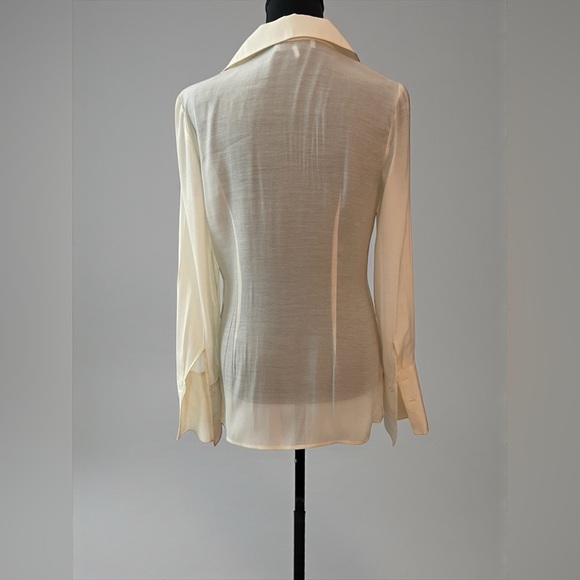 WAYF Cream sheer tie front blouse collared Romantic Long sleeve top S - Picture 2 of 5